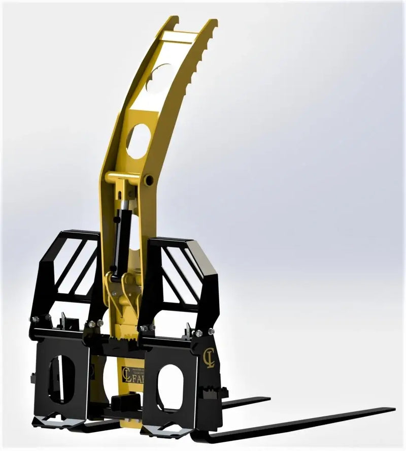 CL Fabrication Pallet Fork with hydraulic grapple opened