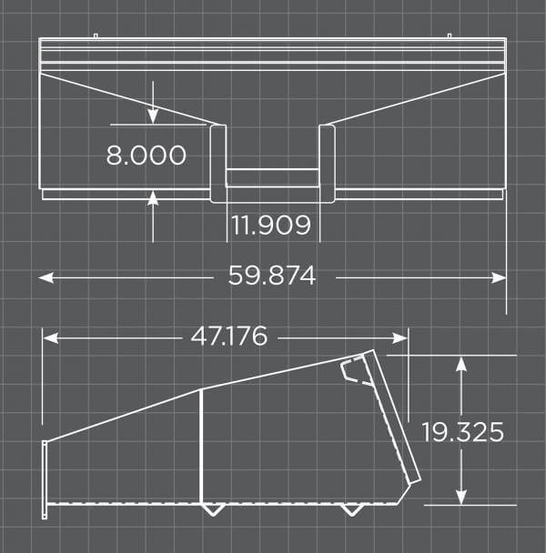 Loflin Skid Steer Concrete Bucket with chute dimensions