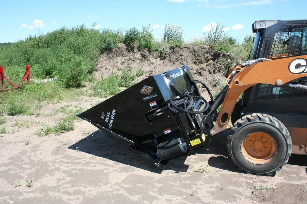 Top Dog Dual Side Flow Bucket lifted up on skid steer