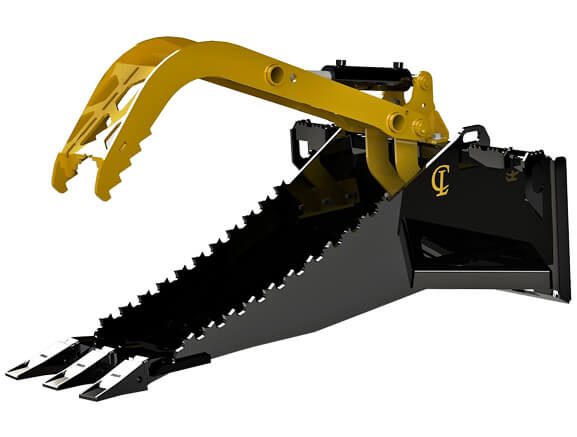 CL Fabrication Skid Steer Stump Bucket with grapple