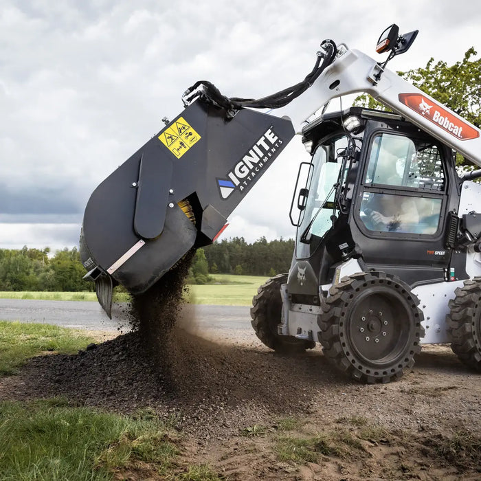 Ignite Sweeper Bucket on a skid steer